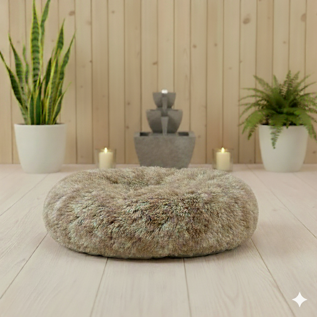 Coussin oval poilu Gris / beige