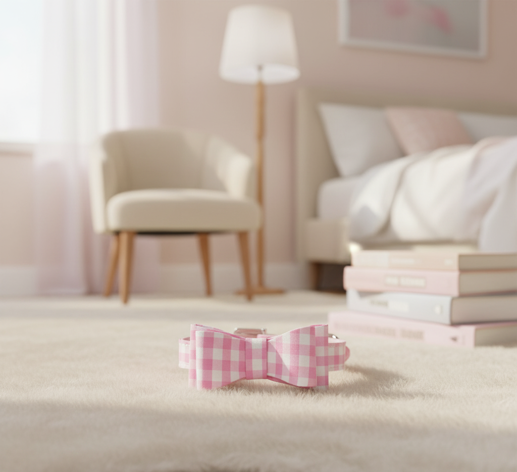 Collier chien Vichy Rose