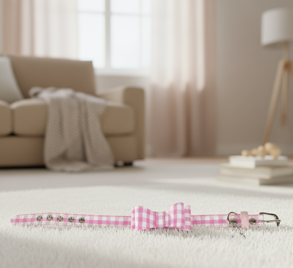 Collier chien Vichy Rose