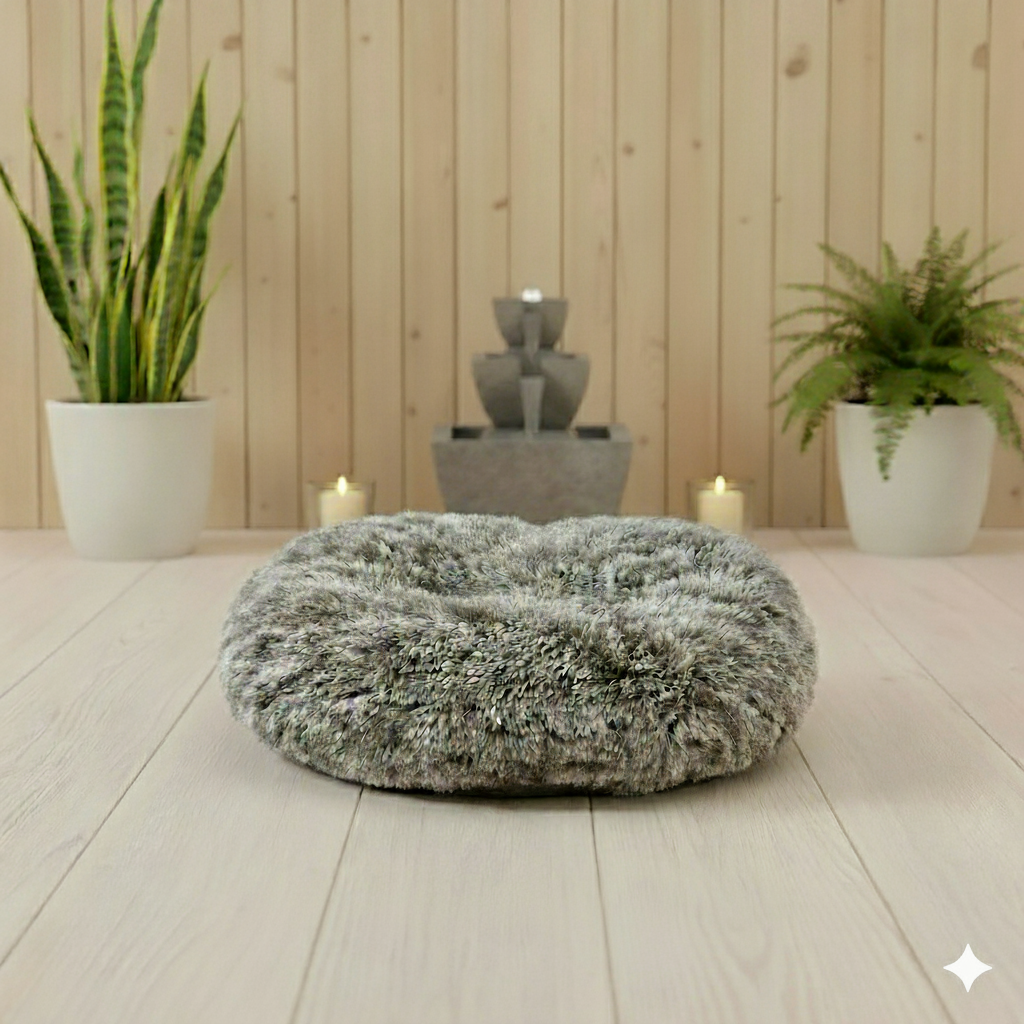 Coussin oval poilu Gris / beige